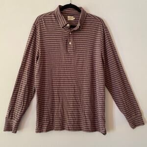 Faherty Purple Freemont Striped Long Sleeve Collared Henley Shirt Men size Large